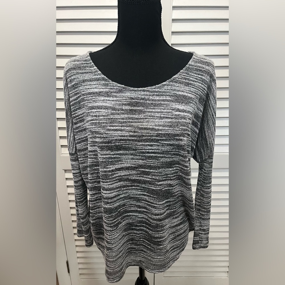 Olive & Oak Pullover Oversized Textured Semi- Sheer Sweater, black/white, large